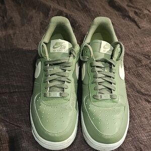 Nike Air Force 1 Olive Green and White Sneakers